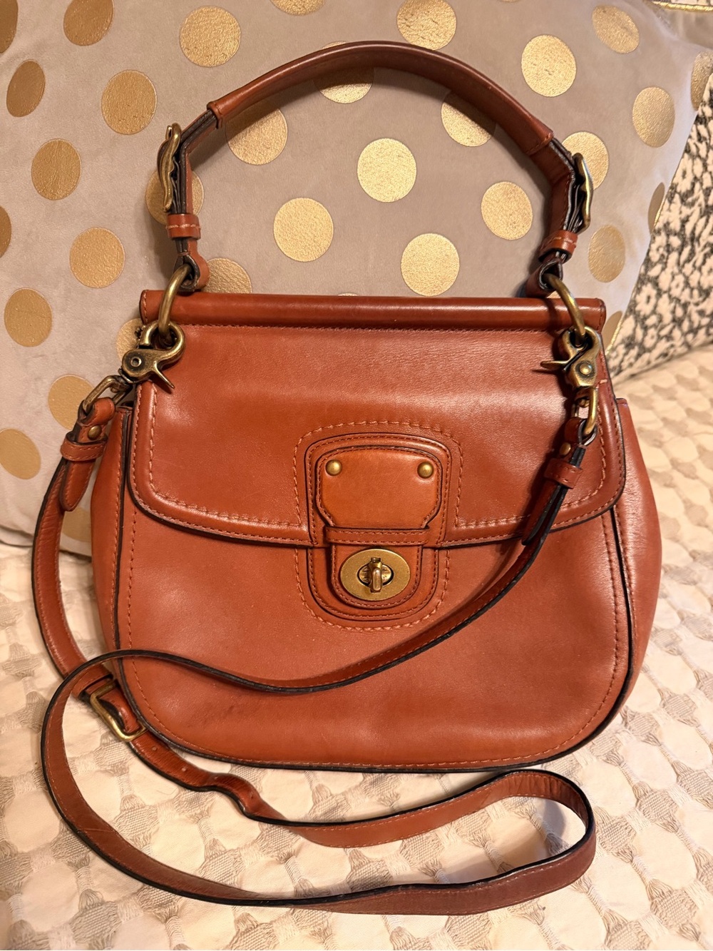 Coach Vintage Leather Satchel in Cognac Brown with Brass Hardware